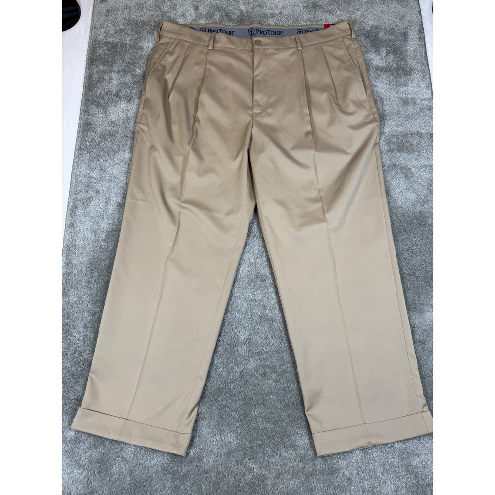 Pro Tour Men 40x29 Motionplay 360 Comfort Stretch Tech Pant Khaki Pleated Cuffed